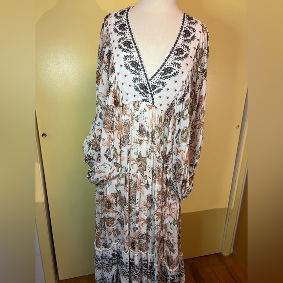 Anthropologie Cream Maxi Dress with Brown Floral Print - Picture 3 of 14